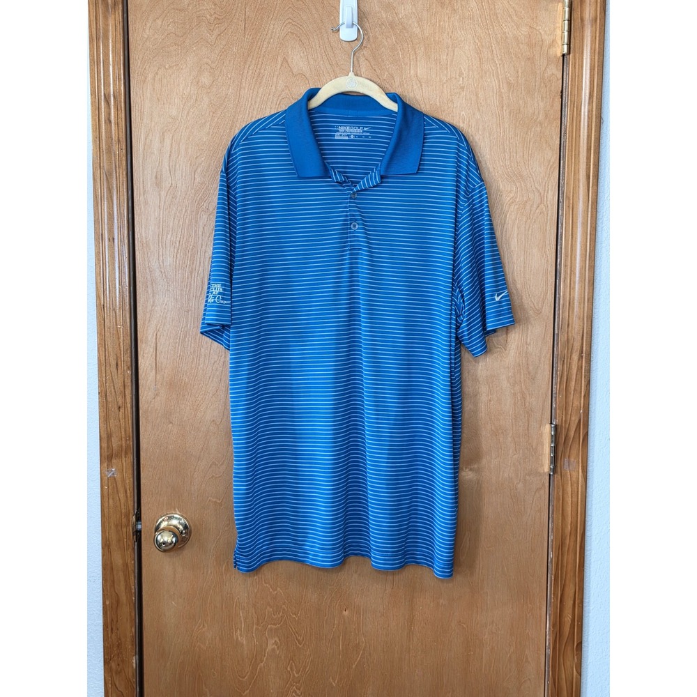 Nike Golf Mens XL Blue Striped Dri-Fit Polo Shirt Porto Cima Club 585741-412